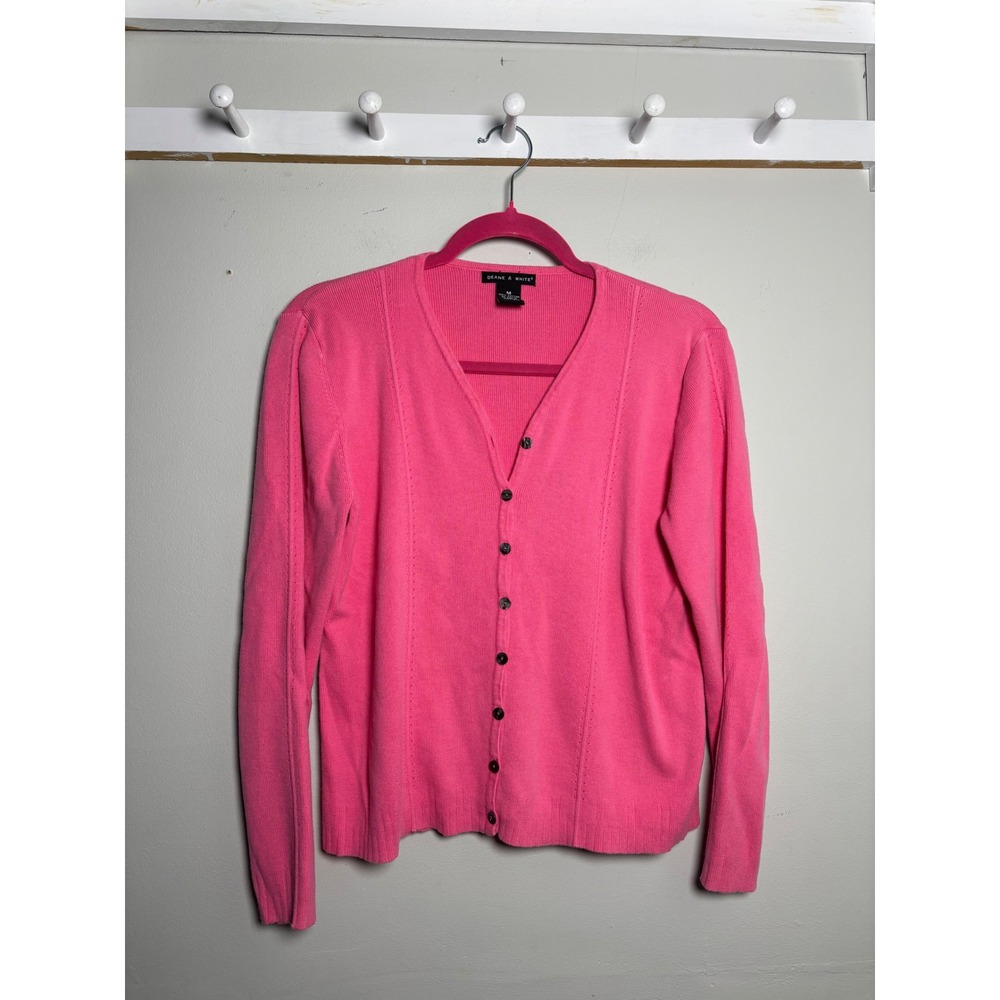 Deane White Pink Cotton Button Front Cardigan Womens Medium